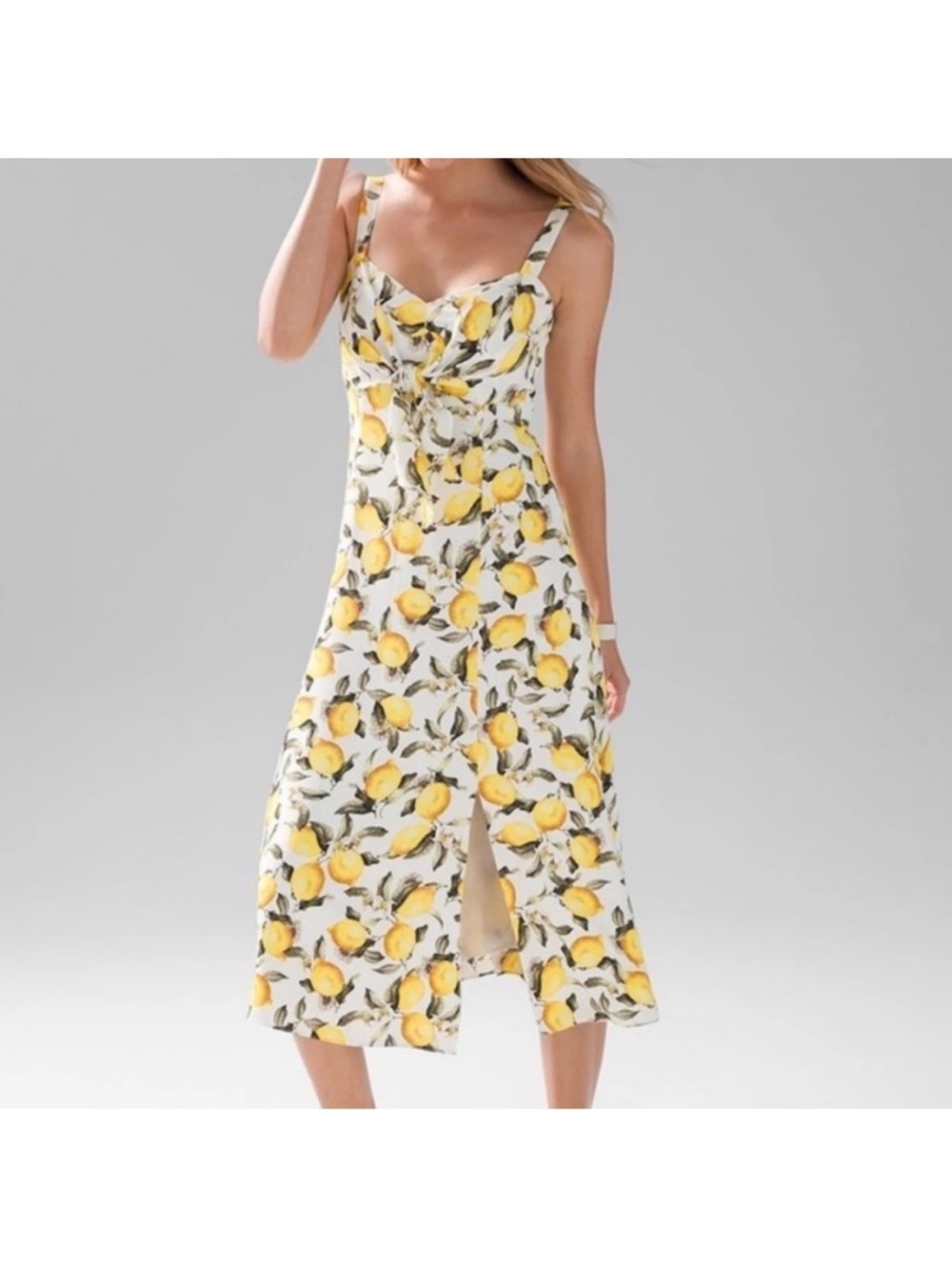 White House Black Market Lemon Print Midi Dress